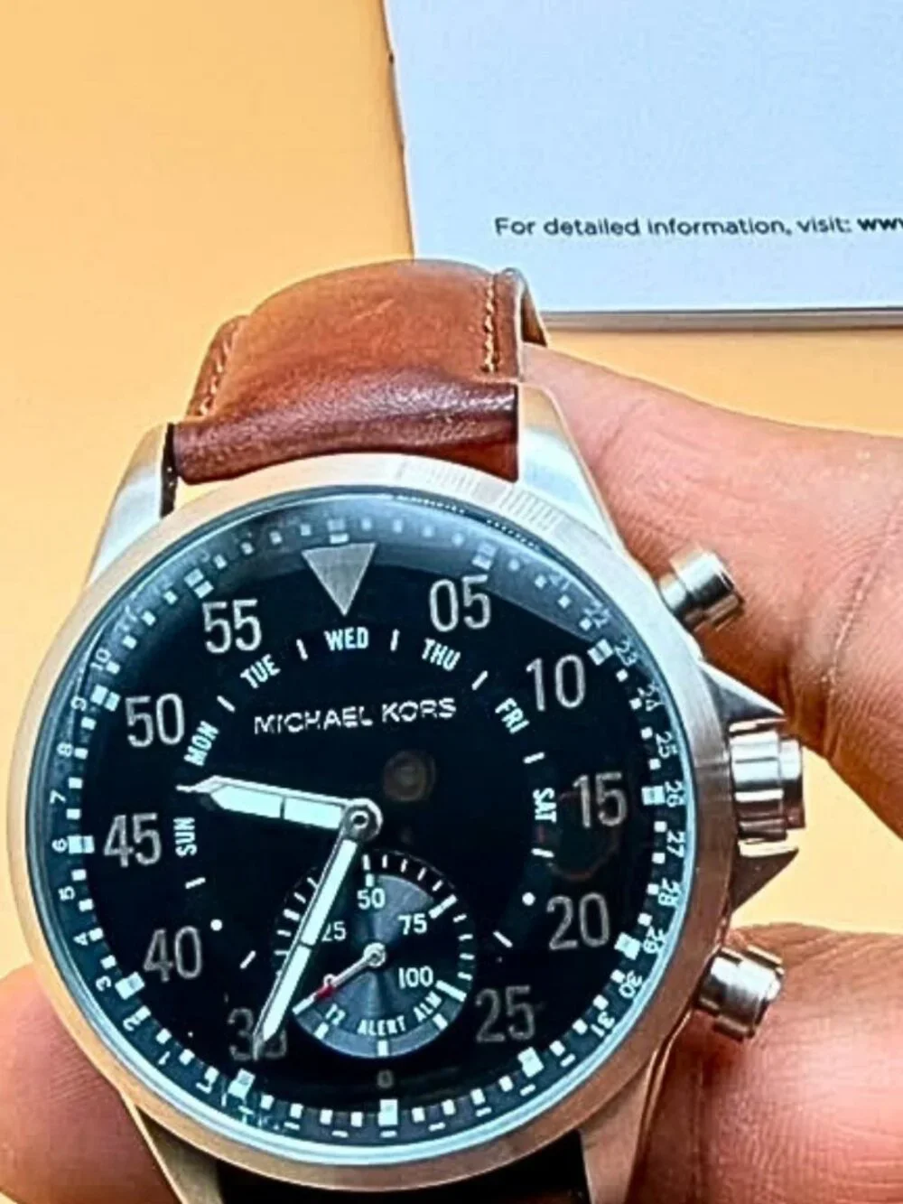 Michael Kors Men's Hybrid Smartwatch Black Dial Brown Leather Strap